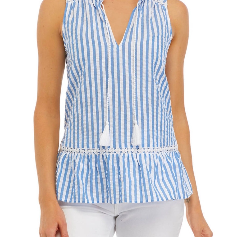 Crown & Ivy Blue and White Striped Sleeveless Top